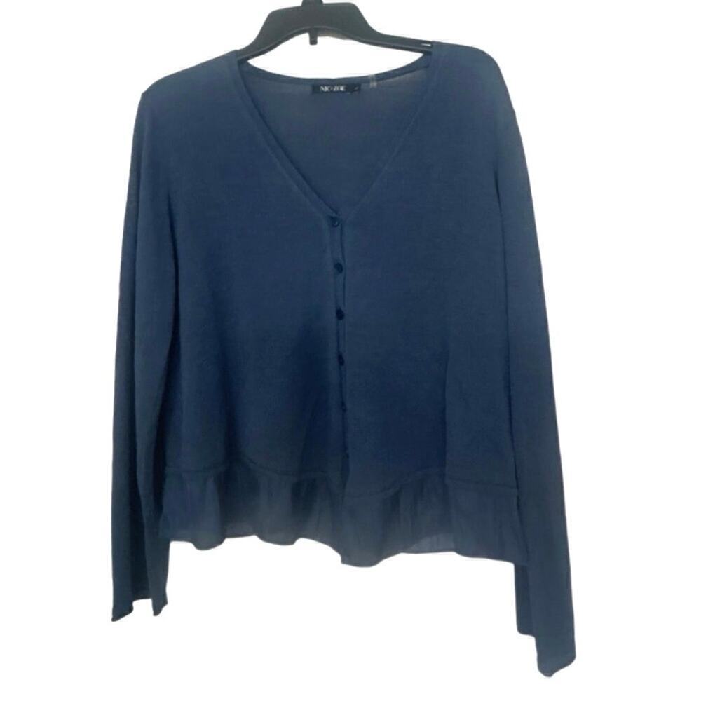 NIC + ZOE Silk Blend Button Front V Neck  Ruffle Hem Long sleeve Top Size Large